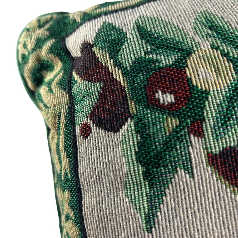 Christmas Poinsettia Tapestry Style Throw Pillow Flower Holiday Red Green